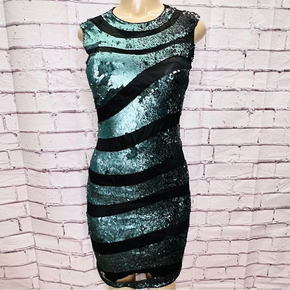 Rena Lange green and black sequin dress size 4